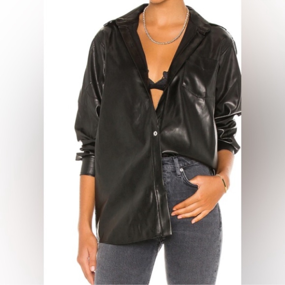 WeWoreWhat Boyfriend Vegan Leather Shirt in Black size XS